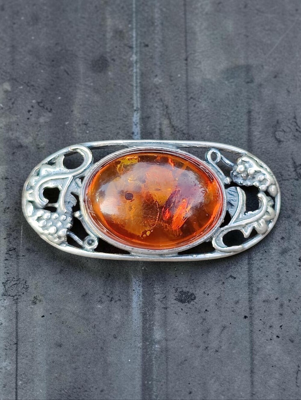 Vintage Sterling Amber Brooch